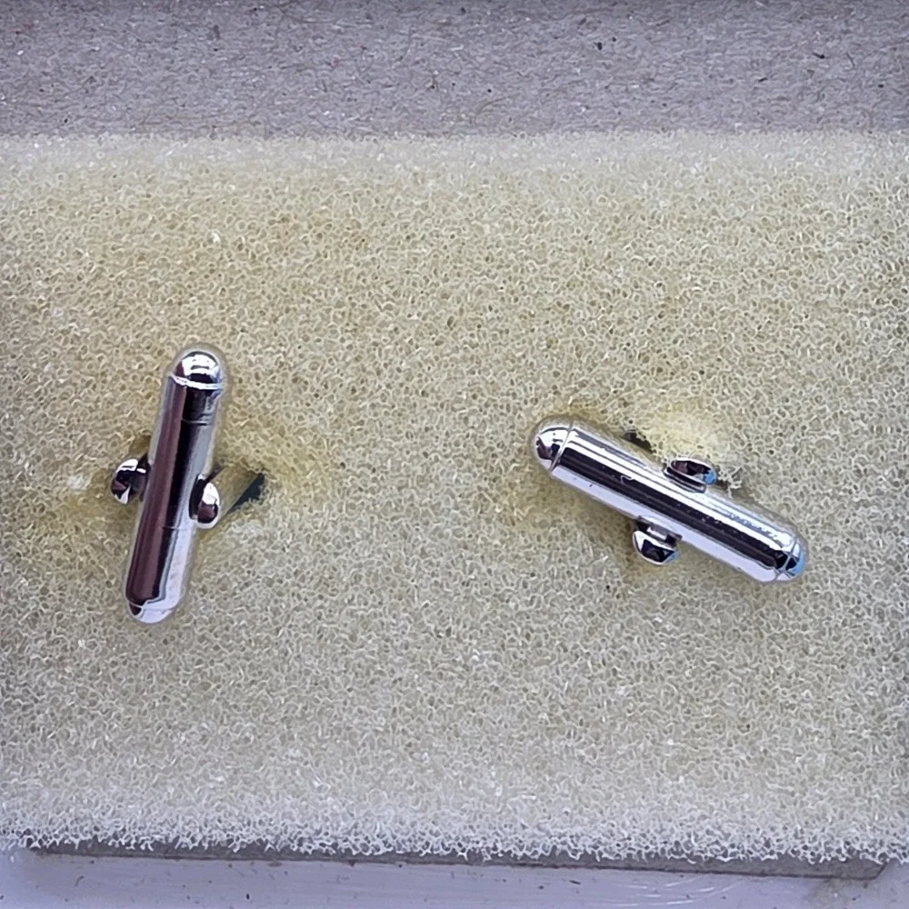 Chaps Silver-Tone Rectangular Diagonal Stripe Cufflinks